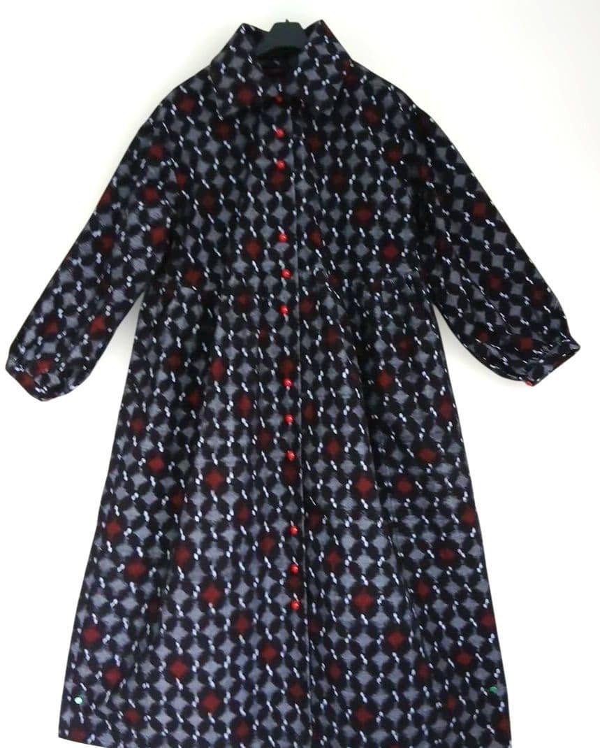 久留米絣ロングワンピース(衿外しできる)(コート兼用)