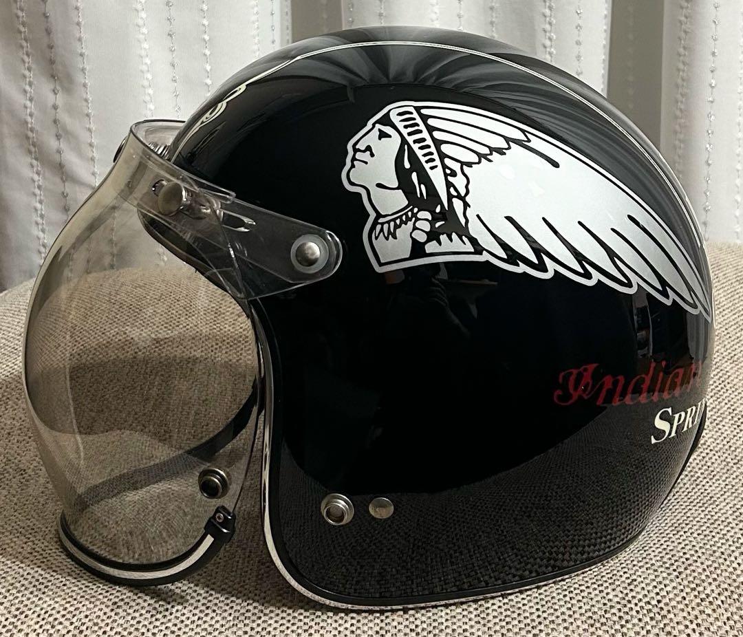 インディアン ジェットヘルメット 開閉式バブルシールド付き ブラック バイク