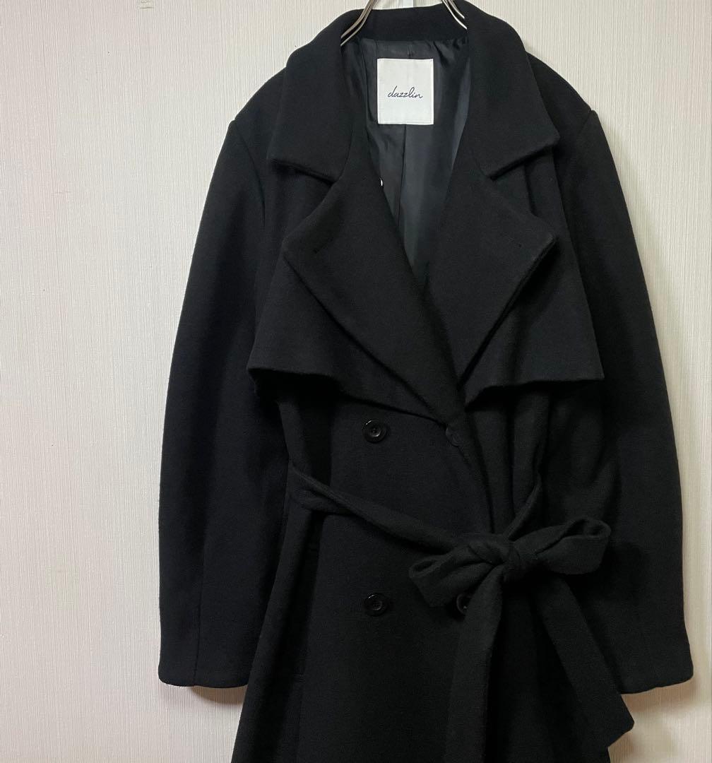 dazzlin 2WAYカラーレディロングコート 黒 M ベルト付
