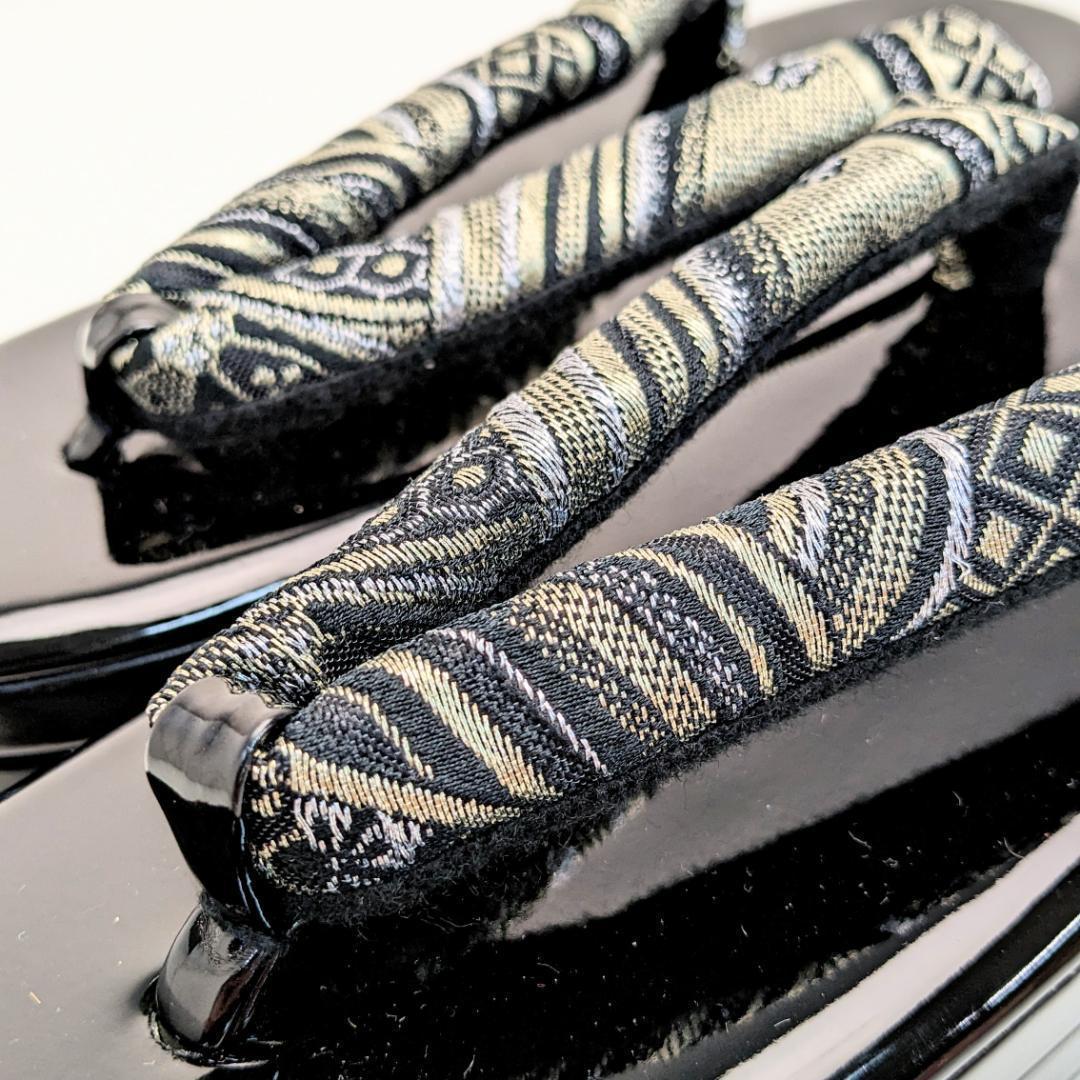 和装 草履バッグセット 帯地 波 黒×金 3枚芯 フリーサイズ k16-8