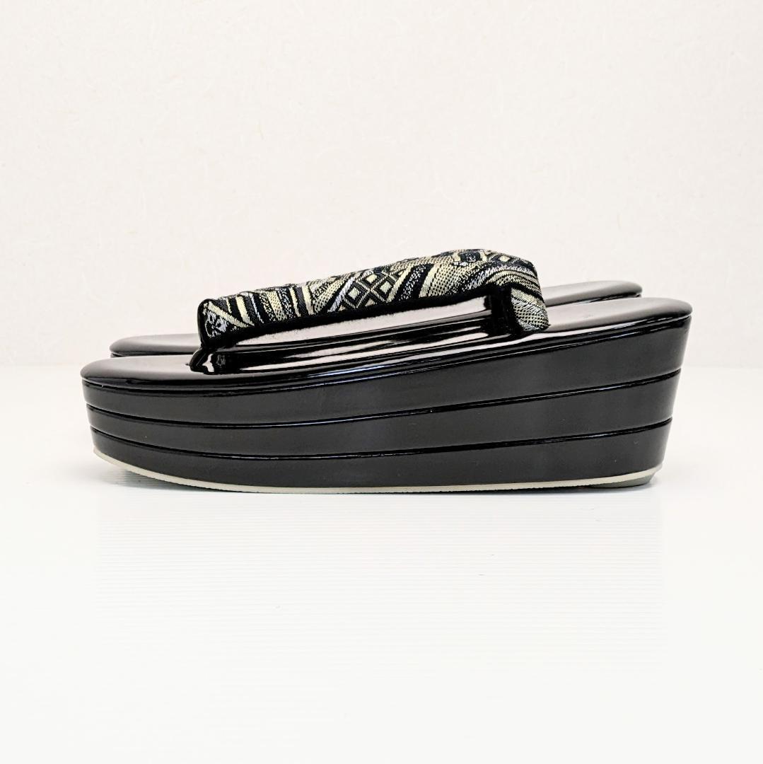 和装 草履バッグセット 帯地 波 黒×金 3枚芯 フリーサイズ k16-8