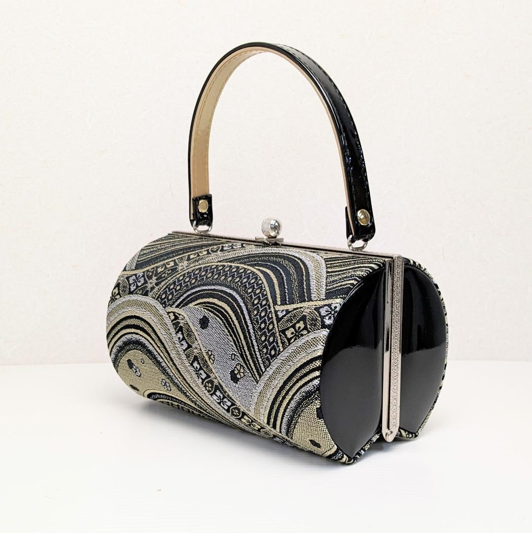 和装 草履バッグセット 帯地 波 黒×金 3枚芯 フリーサイズ k16-8