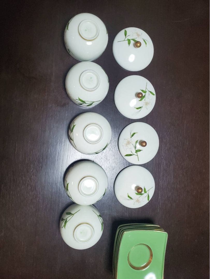 深川製磁　君島一郎デザイン蓋付き湯呑み　茶碗銘々皿　各5点セット