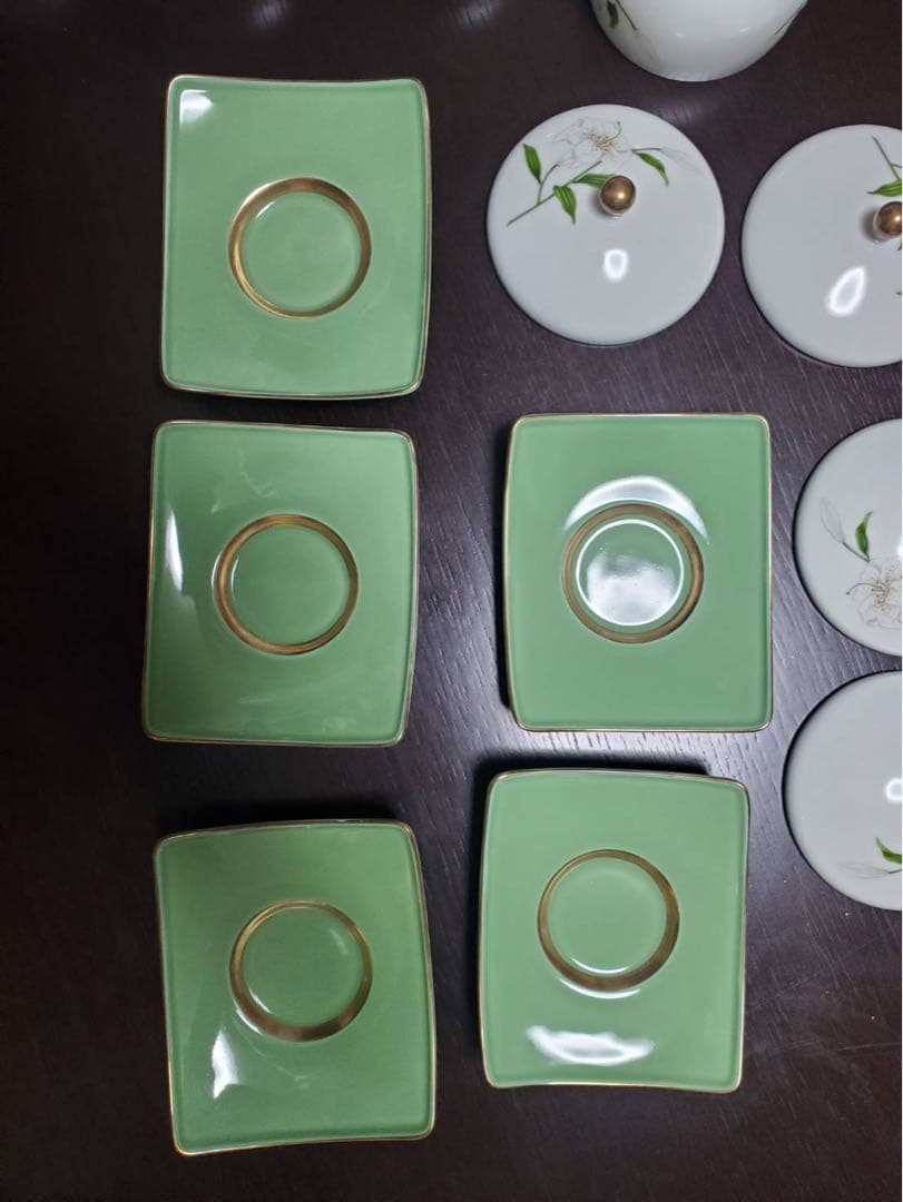 深川製磁　君島一郎デザイン蓋付き湯呑み　茶碗銘々皿　各5点セット