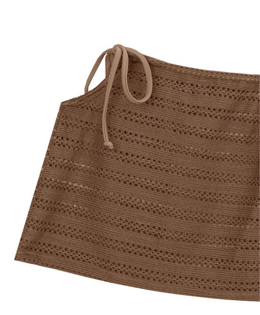 AIRSPACE ナチュラル美胸かぎ編みビキニ　3点セット　ココアブラウン