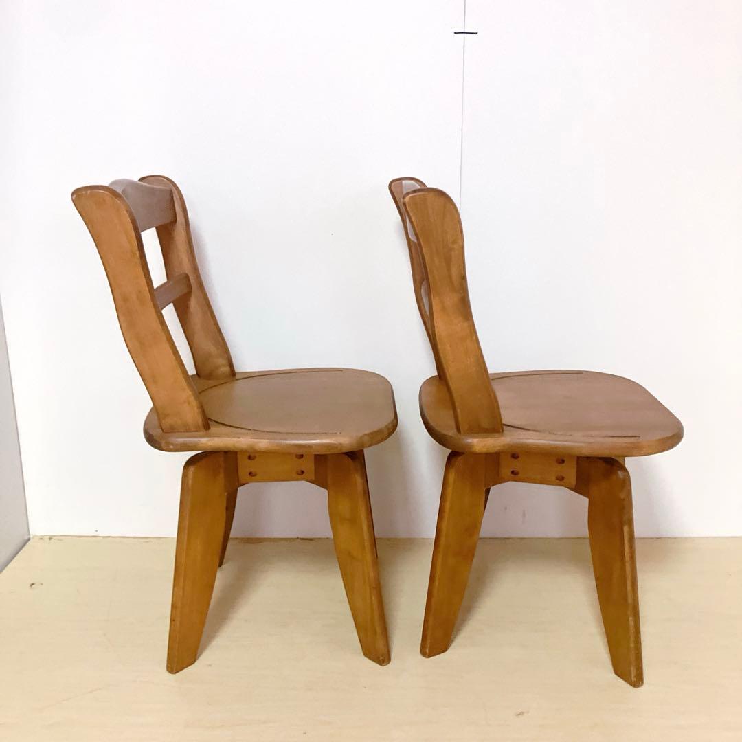 木製　回転式　ダイニングチェア　2脚セット　木製椅子　北欧　アームレスチェア