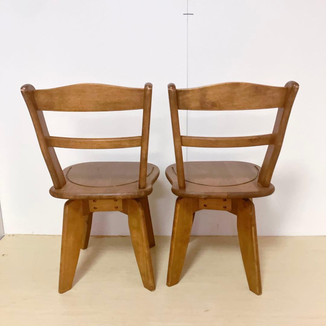 木製　回転式　ダイニングチェア　2脚セット　木製椅子　北欧　アームレスチェア