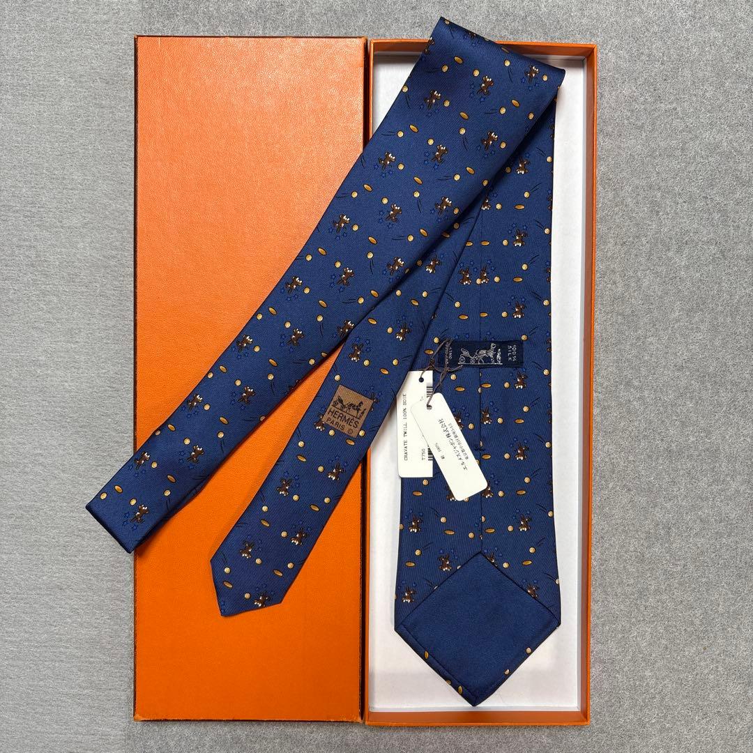 ネクタイ エルメス 未使用タグ付き 保管品 紺