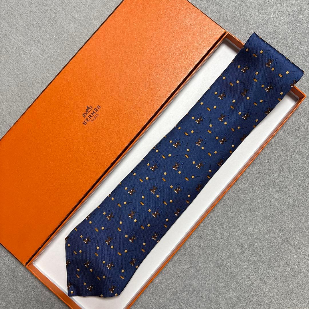 ネクタイ エルメス 未使用タグ付き 保管品 紺