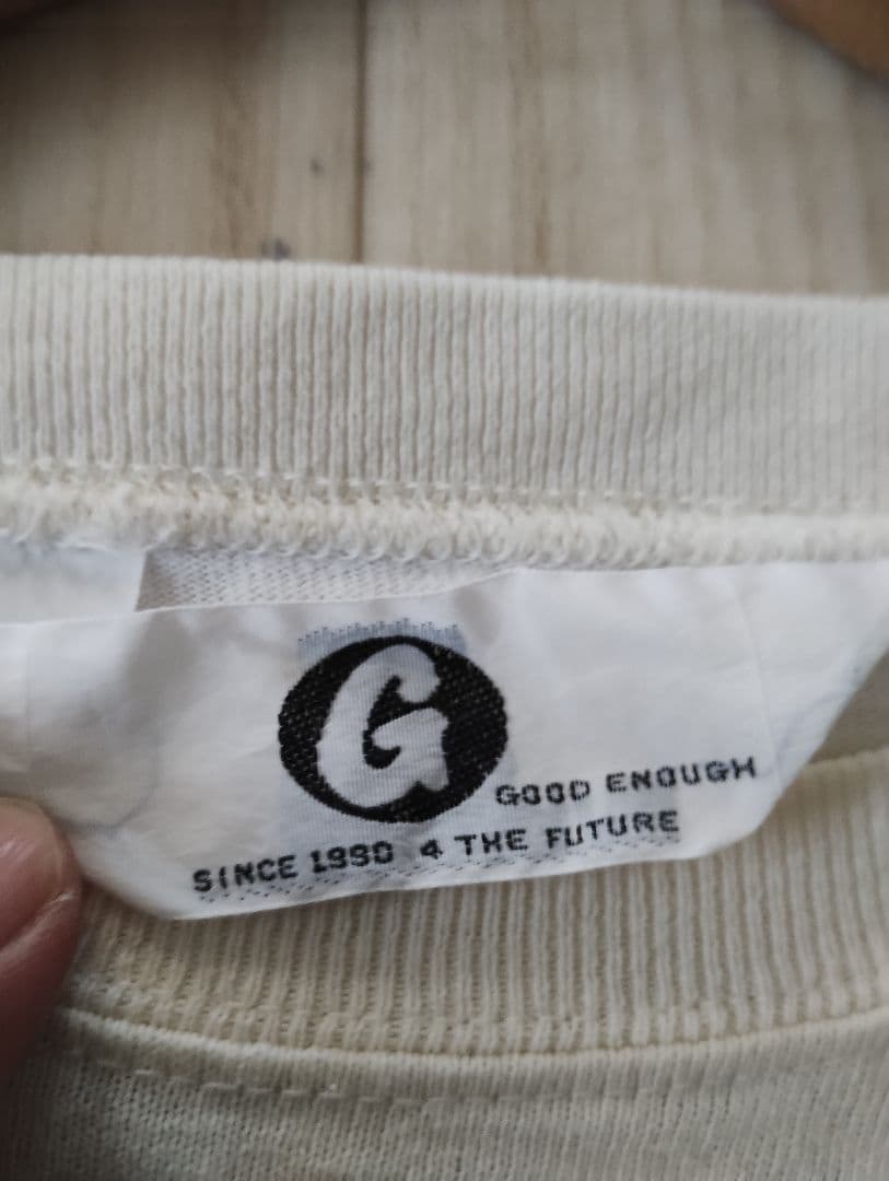 GOODENOUGHグッドイナフ90年代初期バックGボーダーロンTベージュ×白М