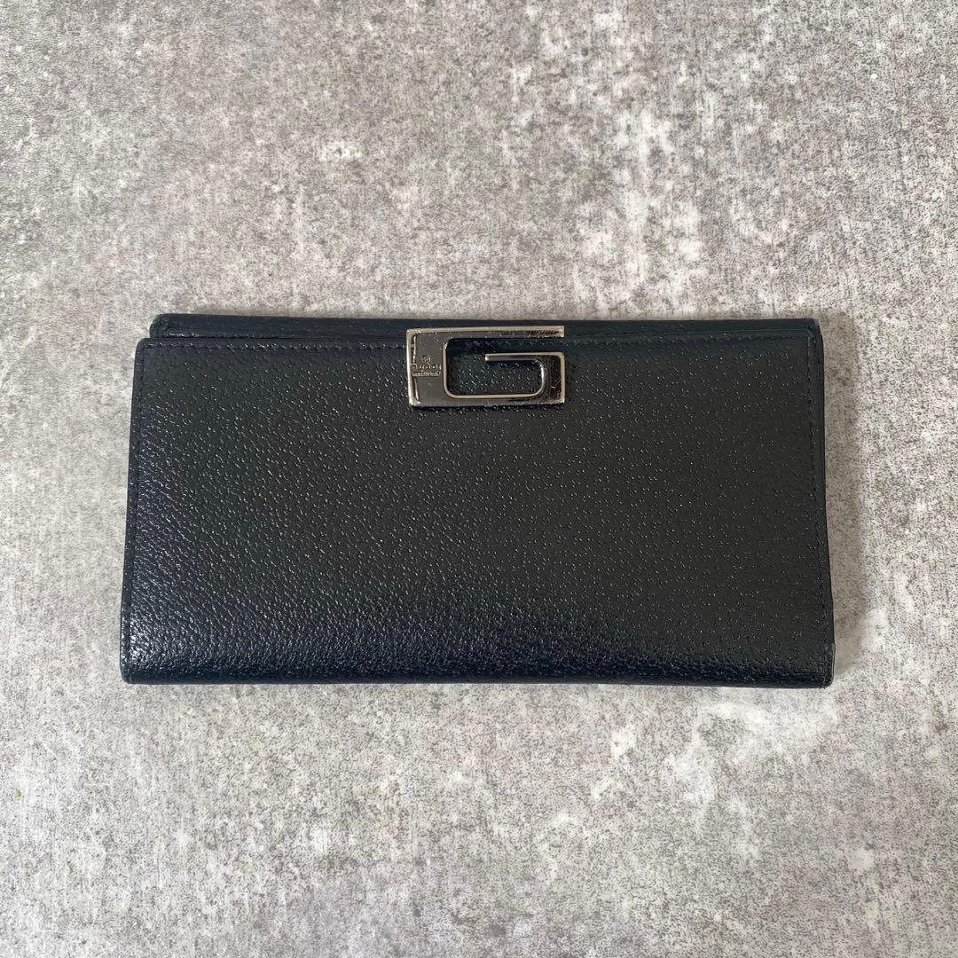 極美品 未使用級　GUCCI グッチ レザー 長財布 ブラック 黒　ロゴ金具