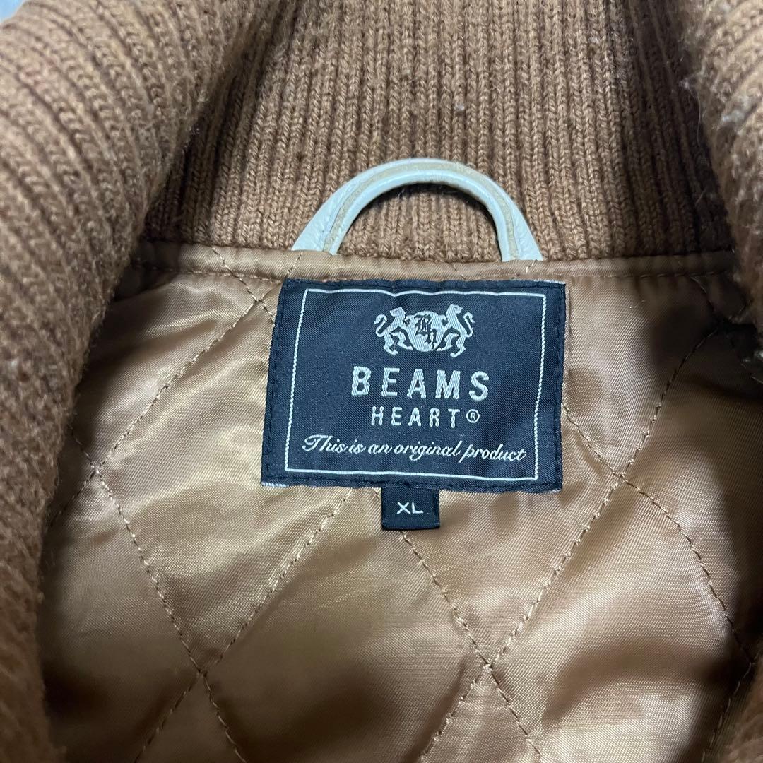 BEAMS / ビームススタジャン牛革レザー × 中綿キルティングキャメル　XL