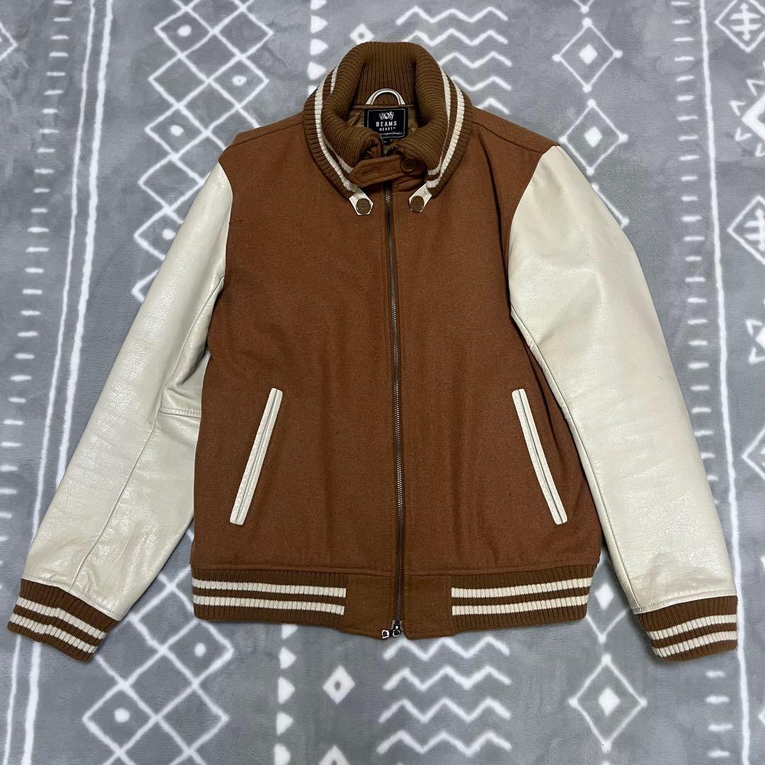 BEAMS / ビームススタジャン牛革レザー × 中綿キルティングキャメル　XL