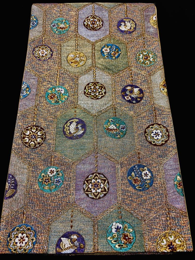 【超美品】袋帯 細かな蘇州刺繍 キラキラ 六通 宝相華 鳥花