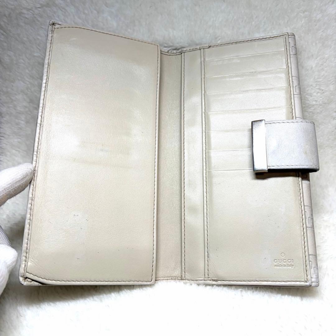 GUCCI グッチ　ホワイト 三つ折り財布　長財布　レザー　Wホック