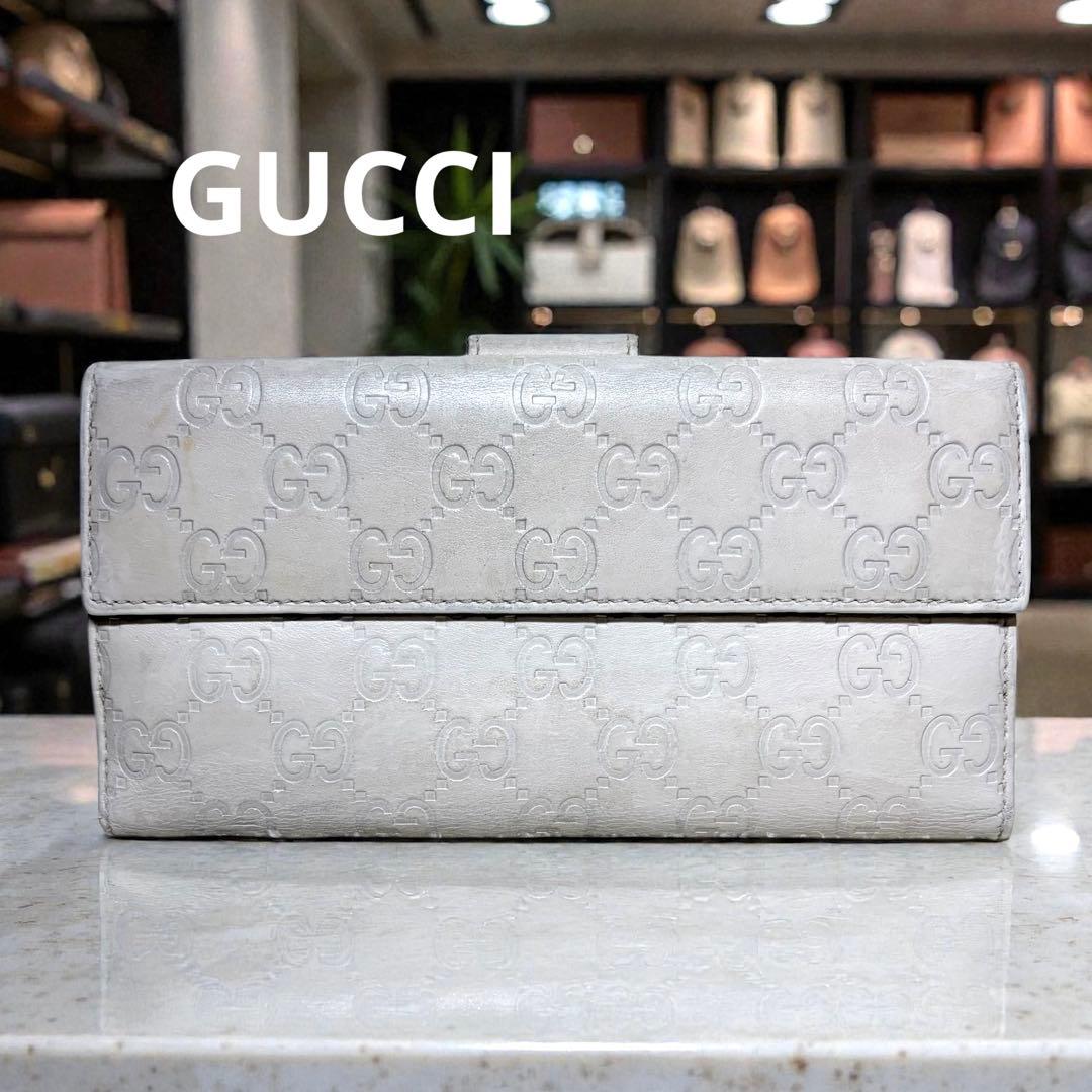 GUCCI グッチ　ホワイト 三つ折り財布　長財布　レザー　Wホック