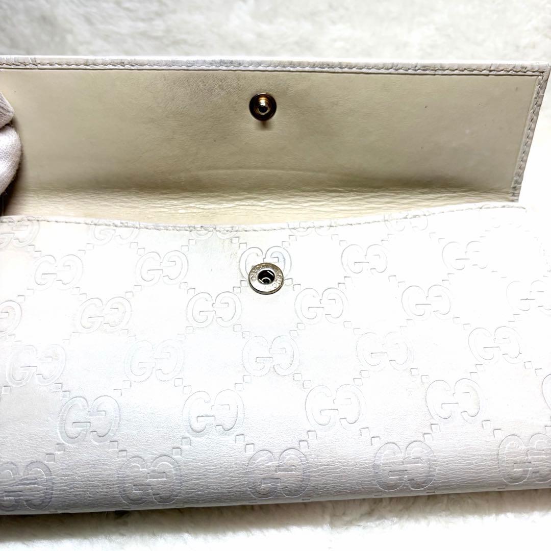 GUCCI グッチ　ホワイト 三つ折り財布　長財布　レザー　Wホック