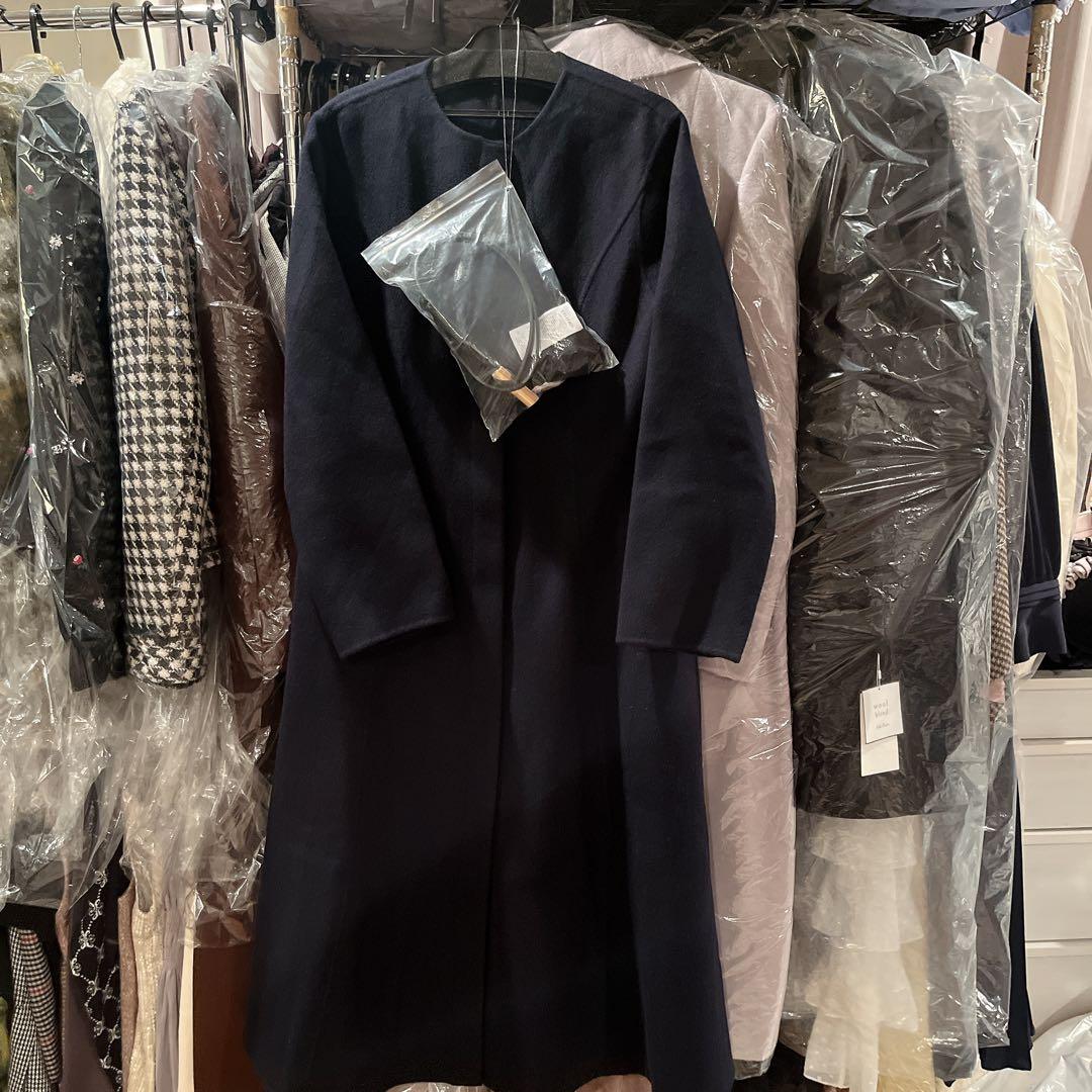 新品celfordセルフォード ストール付きリバードレスコート ネイビー リボン