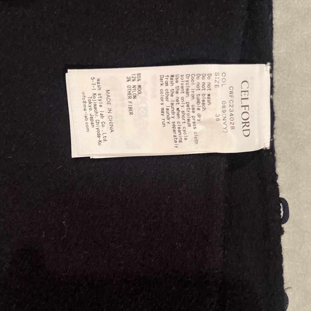 新品celfordセルフォード ストール付きリバードレスコート ネイビー リボン