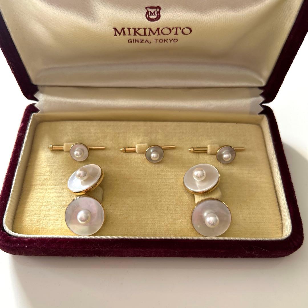 K14 陽刻 MIKIMOTO彫金 白蝶貝 真珠 カフス シェル パール 御木本