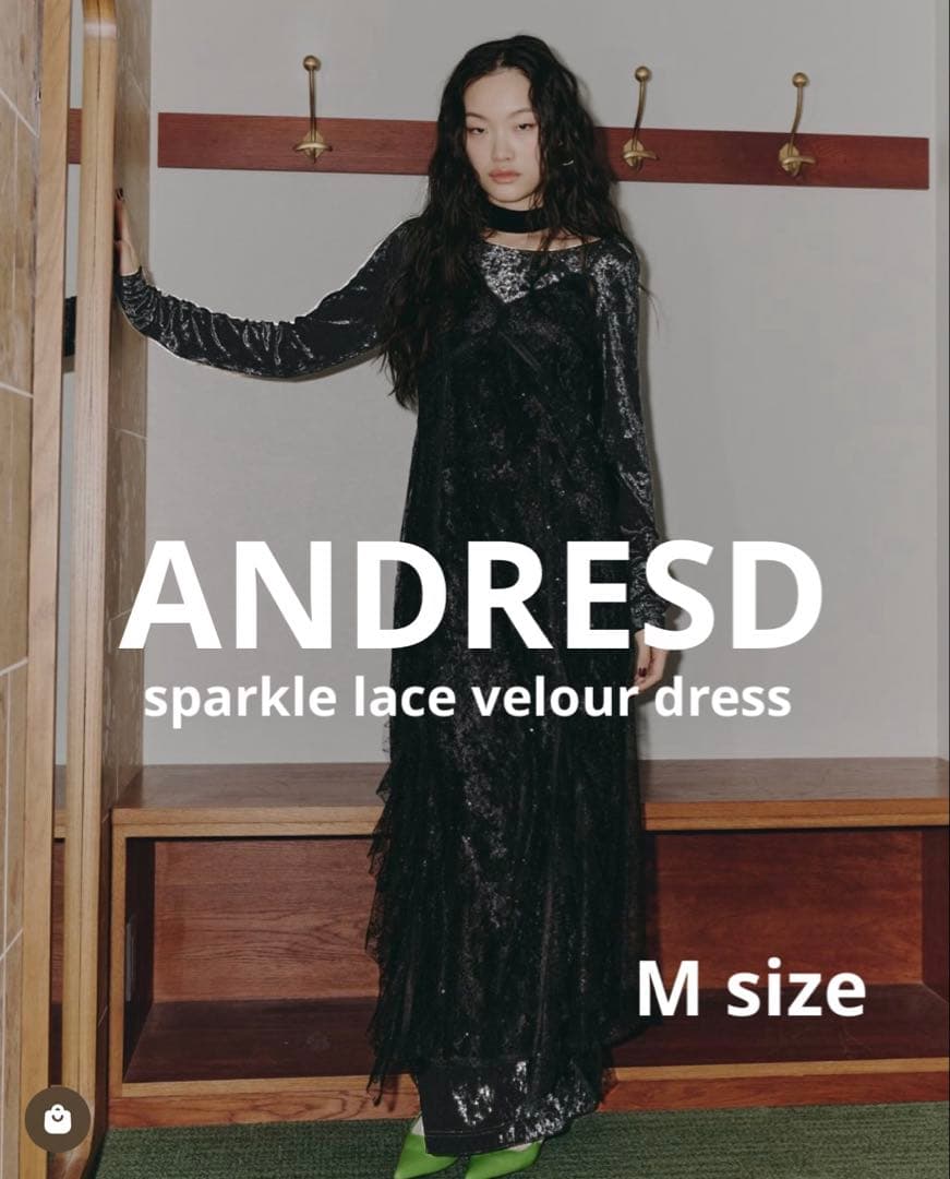 【ANDRESD】sparkle lace velour dress M 黒