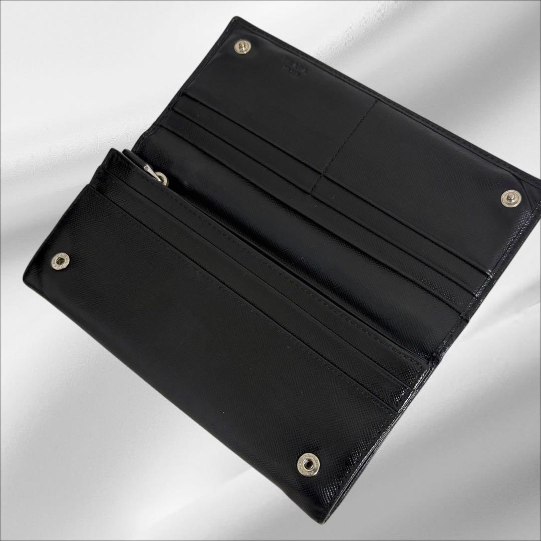 極美品✨PRADA プラダ 長財布 二つ折り財布 サフィアーノ ブラック 三角