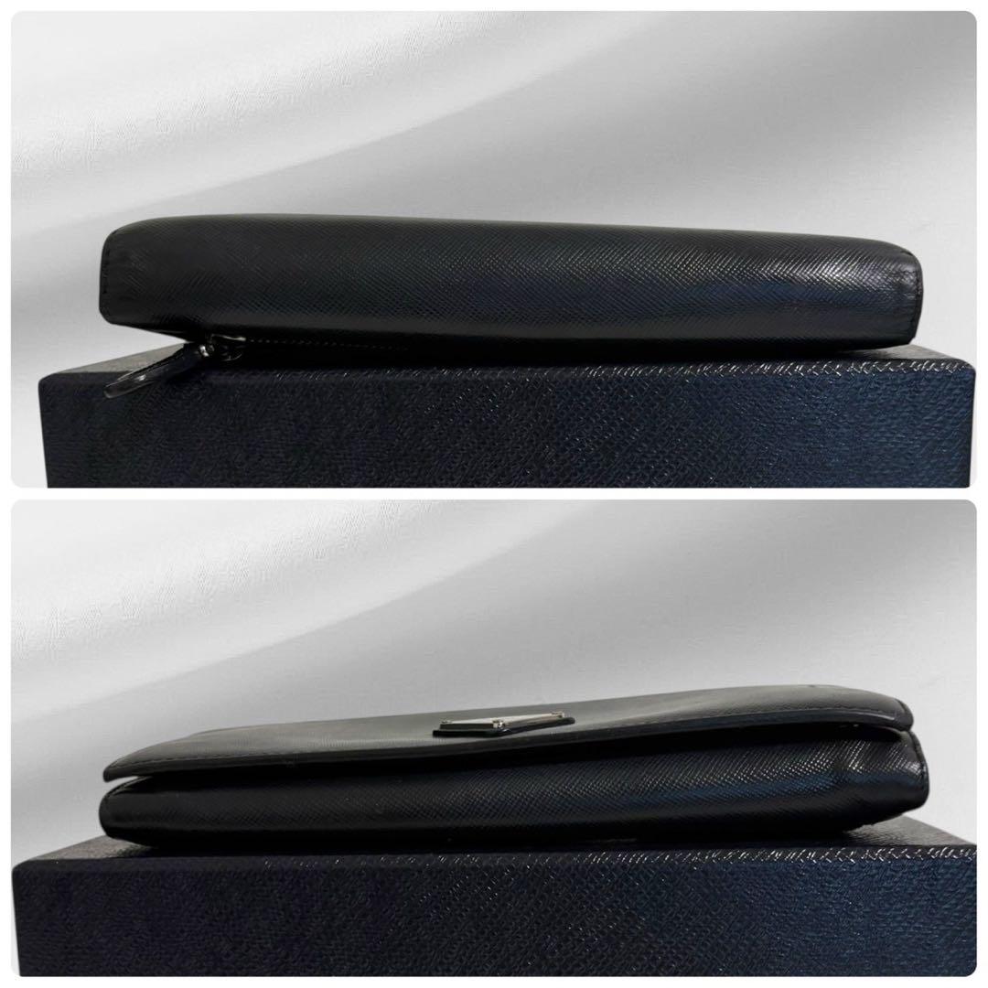 極美品✨PRADA プラダ 長財布 二つ折り財布 サフィアーノ ブラック 三角