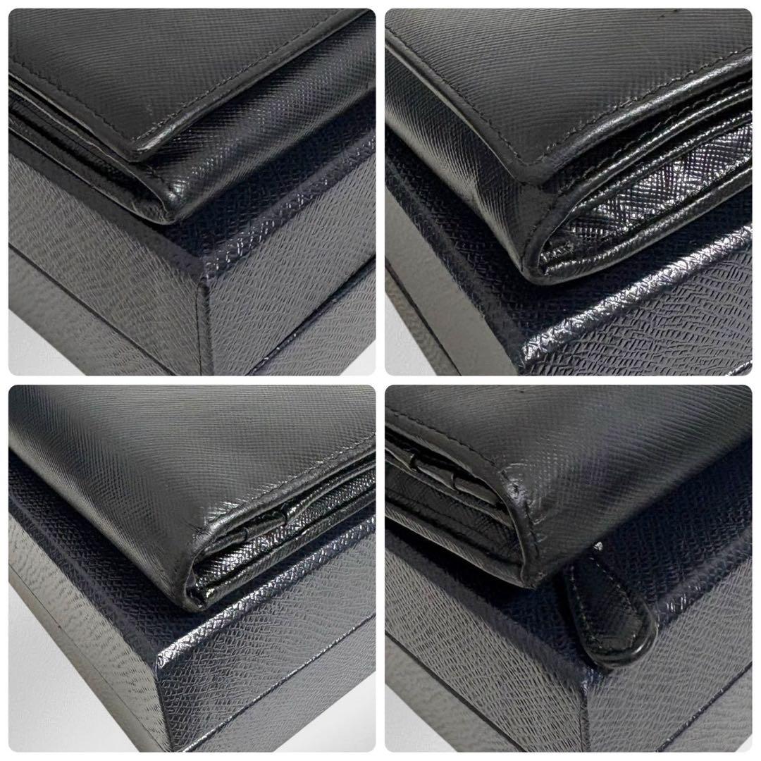 極美品✨PRADA プラダ 長財布 二つ折り財布 サフィアーノ ブラック 三角