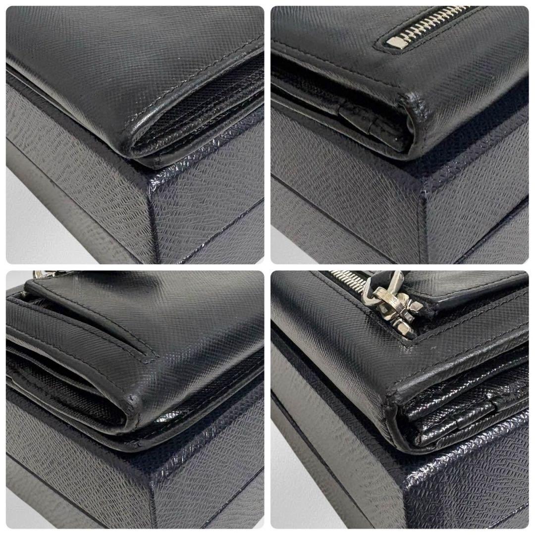 極美品✨PRADA プラダ 長財布 二つ折り財布 サフィアーノ ブラック 三角