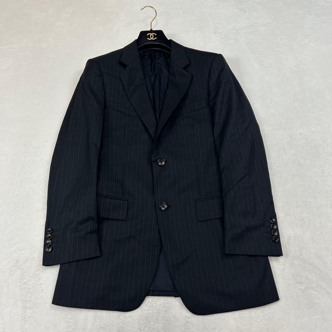 J605 美品 S グッチ イタリア製 シルク混 スーツ上下 ネイビー メンズ