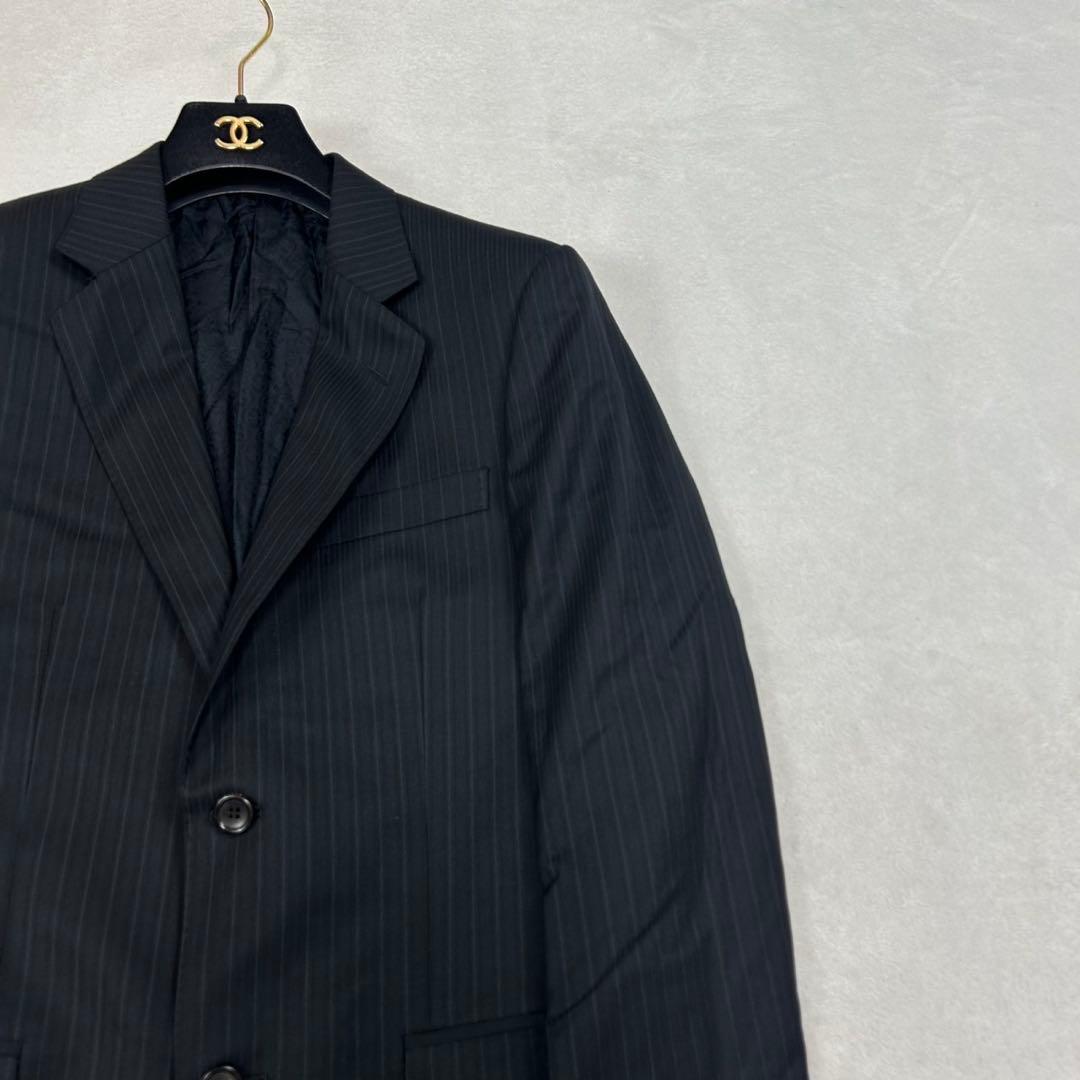 J605 美品 S グッチ イタリア製 シルク混 スーツ上下 ネイビー メンズ