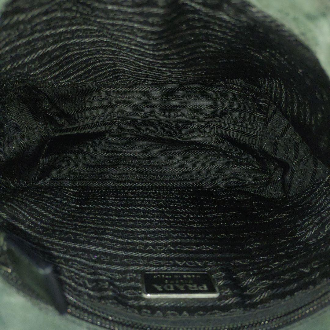 【美品】プラダ ショルダーバッグ レザー×ナイロン 三角ロゴ 緑 ギャラ付