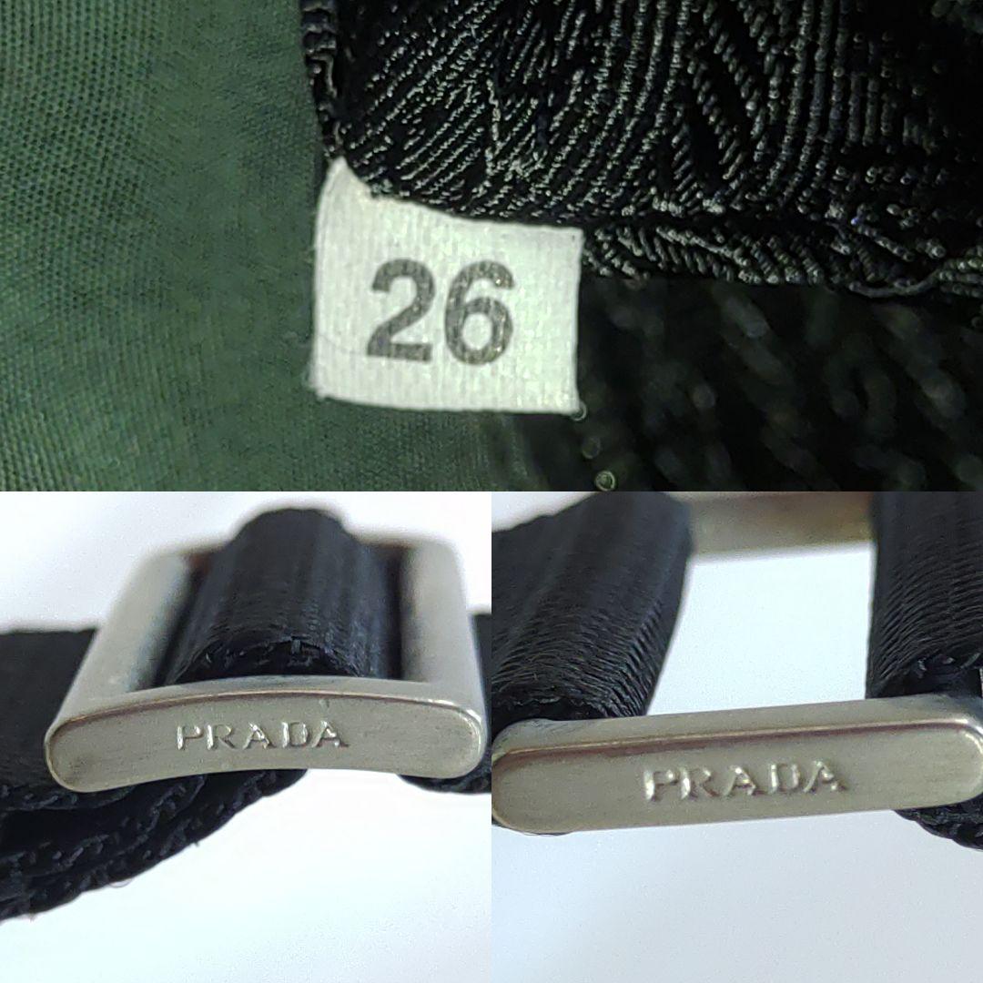 【美品】プラダ ショルダーバッグ レザー×ナイロン 三角ロゴ 緑 ギャラ付