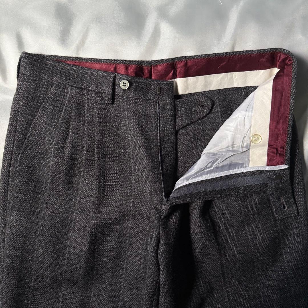 90s vintage イタリア製 織柄 ストライプ ツータックウールスラックス