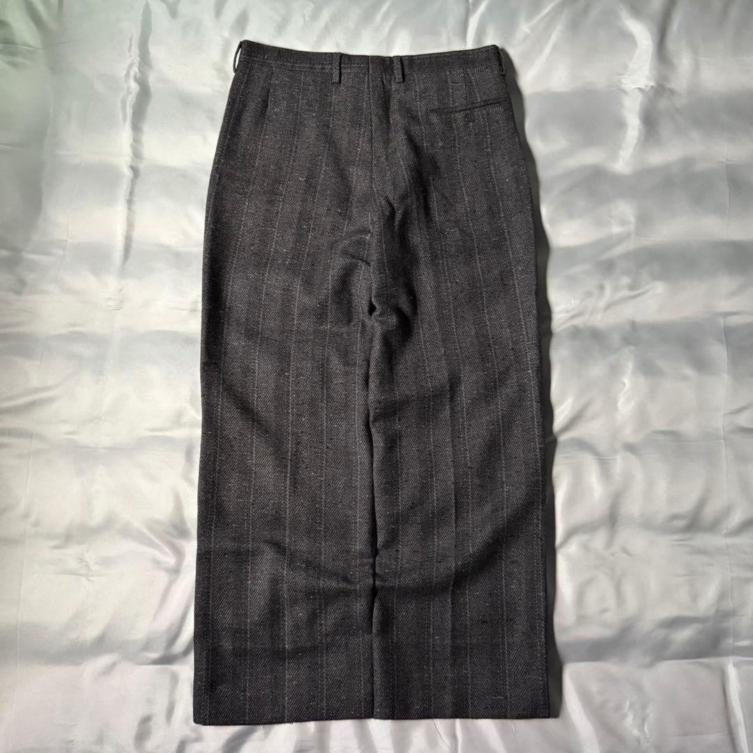 90s vintage イタリア製 織柄 ストライプ ツータックウールスラックス