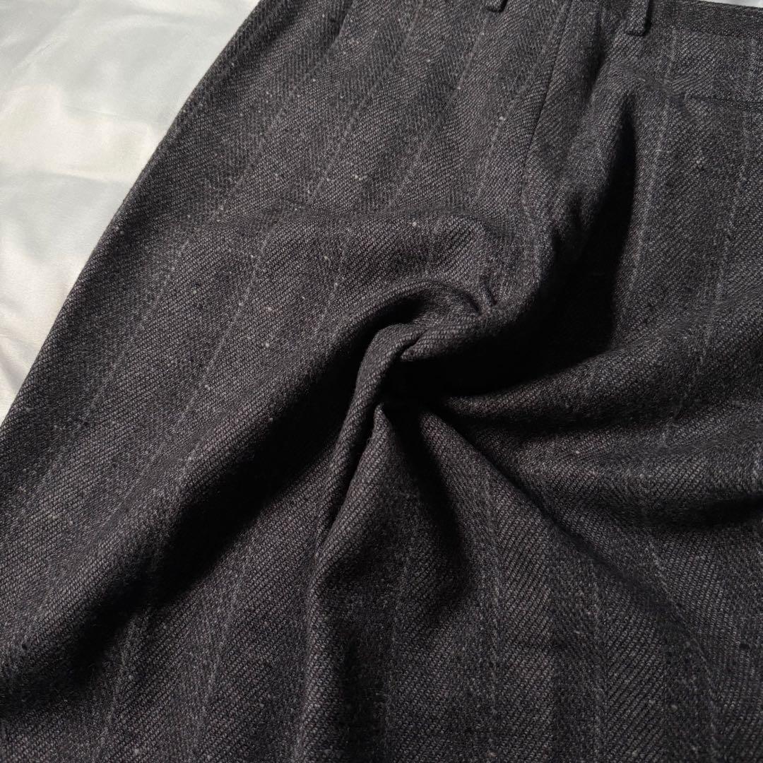 90s vintage イタリア製 織柄 ストライプ ツータックウールスラックス