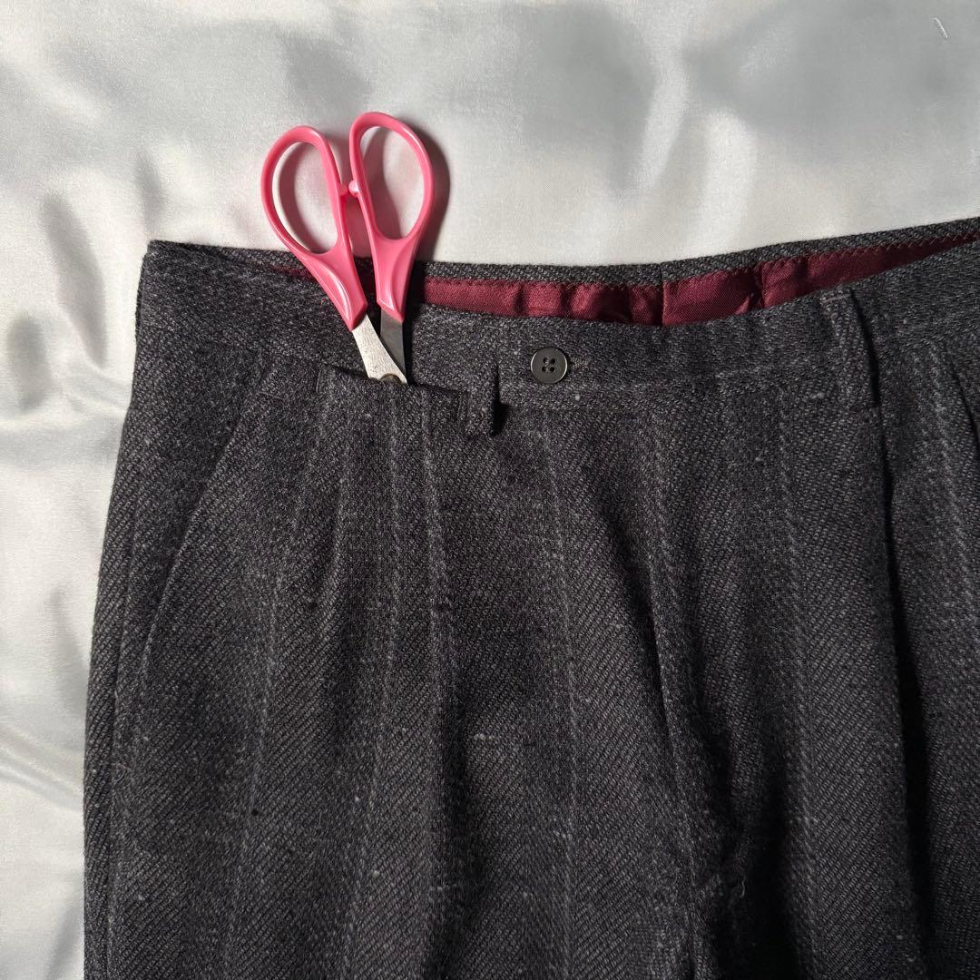 90s vintage イタリア製 織柄 ストライプ ツータックウールスラックス