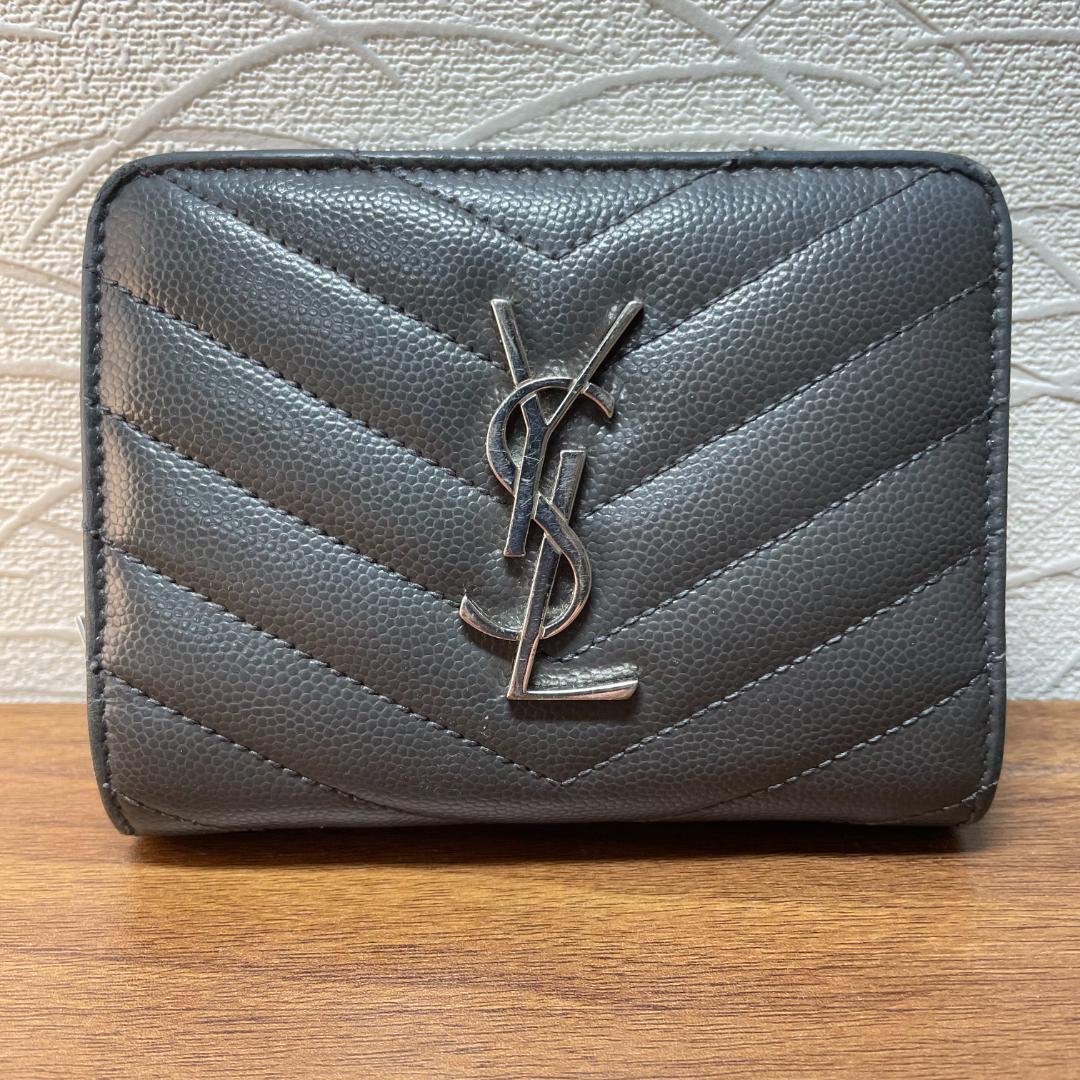 【美品】SAINT LAURENT サンローラン 二つ折り財布 ブラック レザー