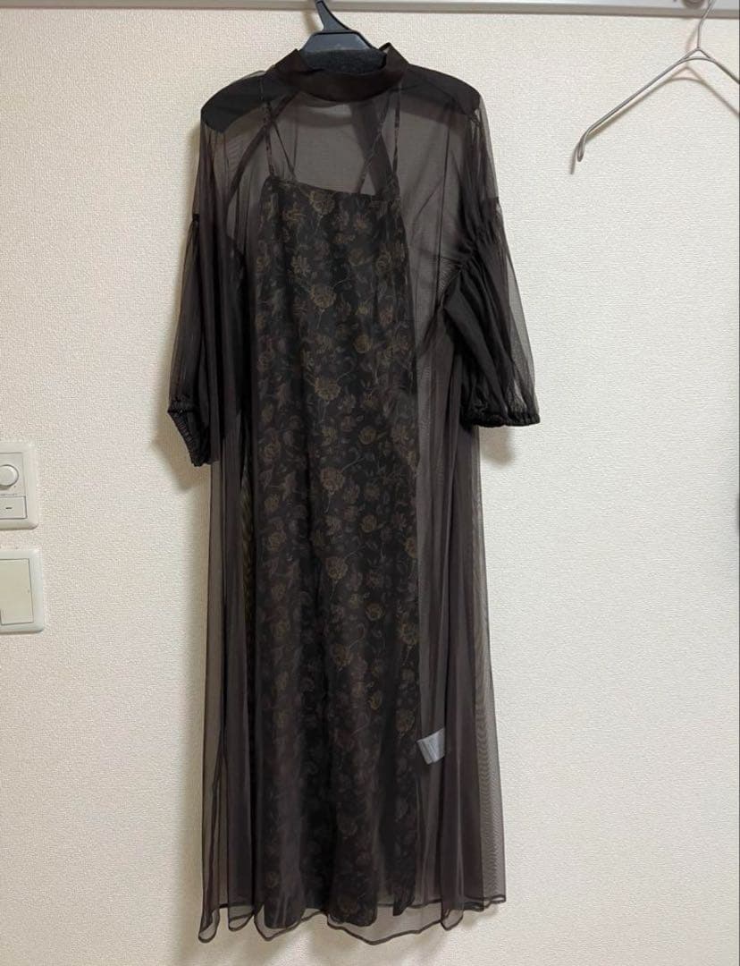 ackaブラウン　ワンピースオケージョン結婚式　二次会　シアーキャミワンピドレス