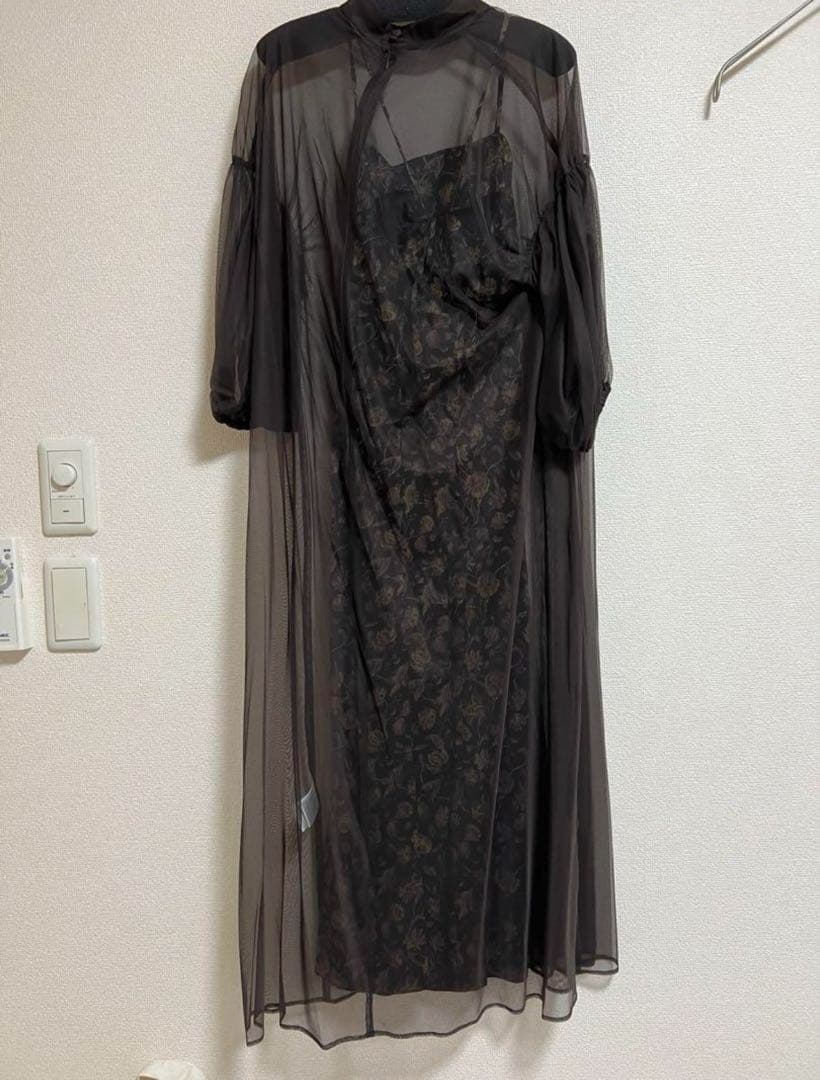 ackaブラウン　ワンピースオケージョン結婚式　二次会　シアーキャミワンピドレス