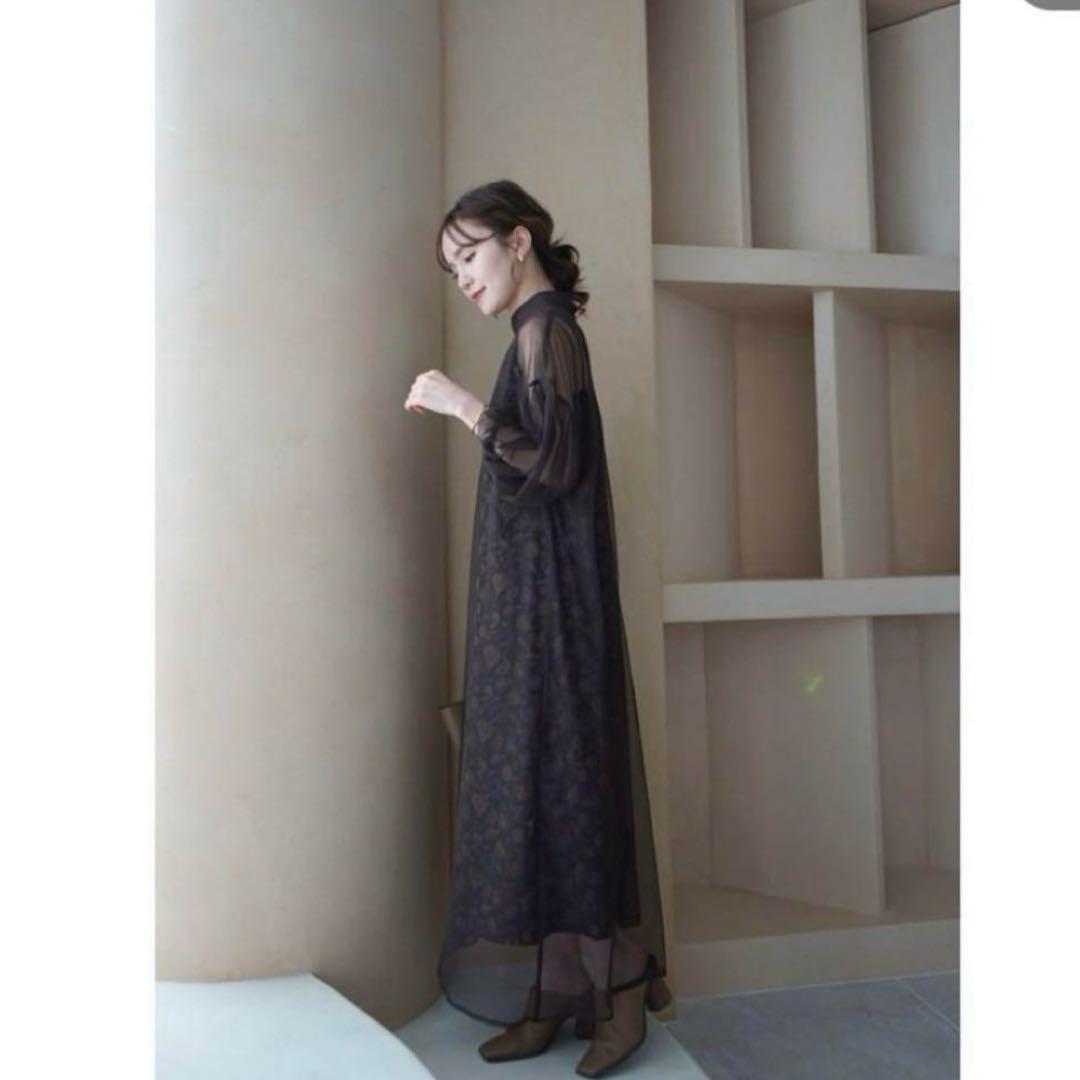 ackaブラウン　ワンピースオケージョン結婚式　二次会　シアーキャミワンピドレス