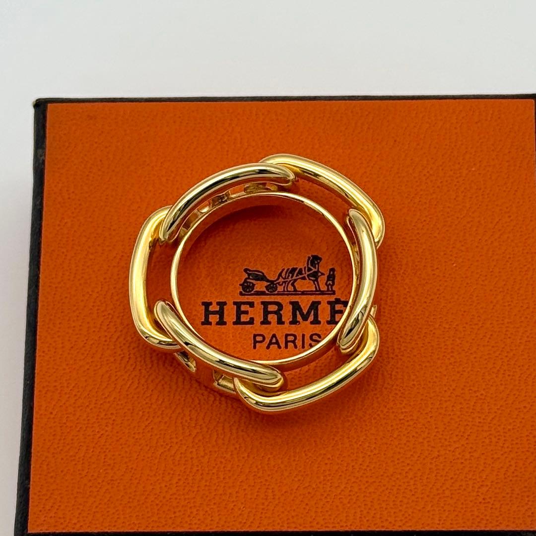 美品 HERMES シェーヌダンクル スカーフリング ゴールド エルメス 箱付き