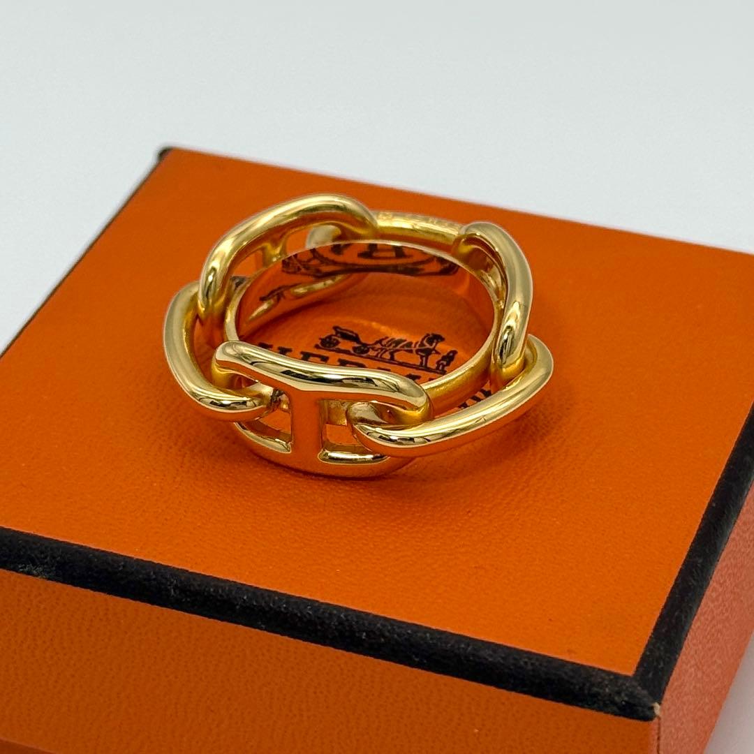 美品 HERMES シェーヌダンクル スカーフリング ゴールド エルメス 箱付き