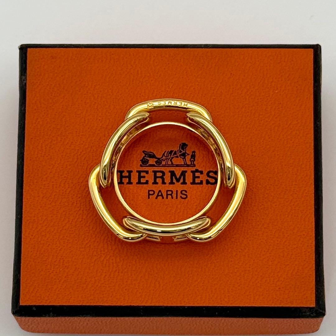美品 HERMES シェーヌダンクル スカーフリング ゴールド エルメス 箱付き