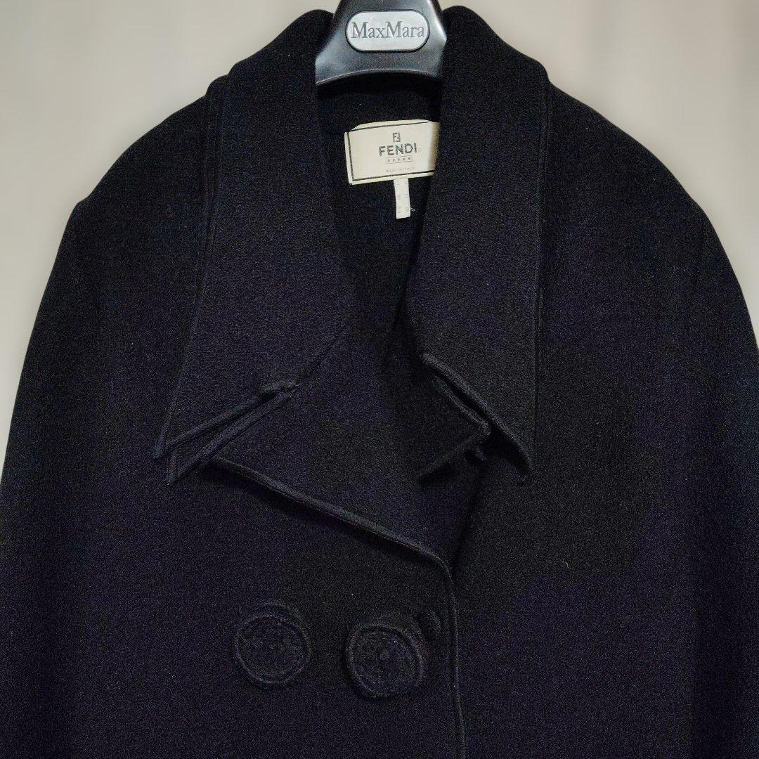 FENDI　Aラインウールロングコート　黒