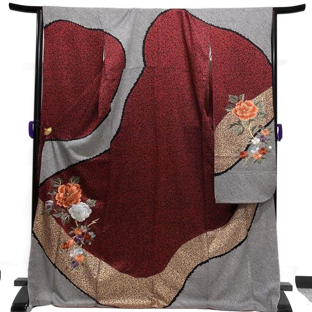 絞り　刺繍　金彩　花模様　鹿の子　振袖　着物　013a p