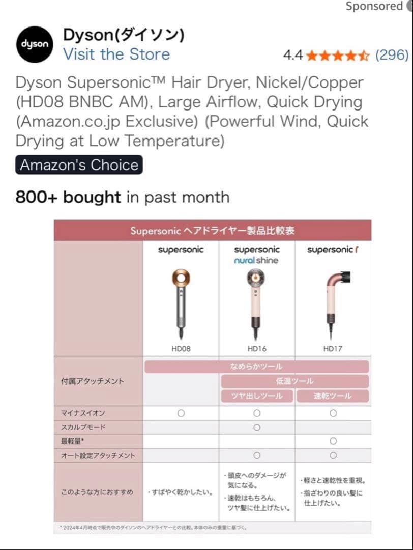 Dyson ヘアドライヤー HD08 ULF BBN ENT ブラック/ピンク