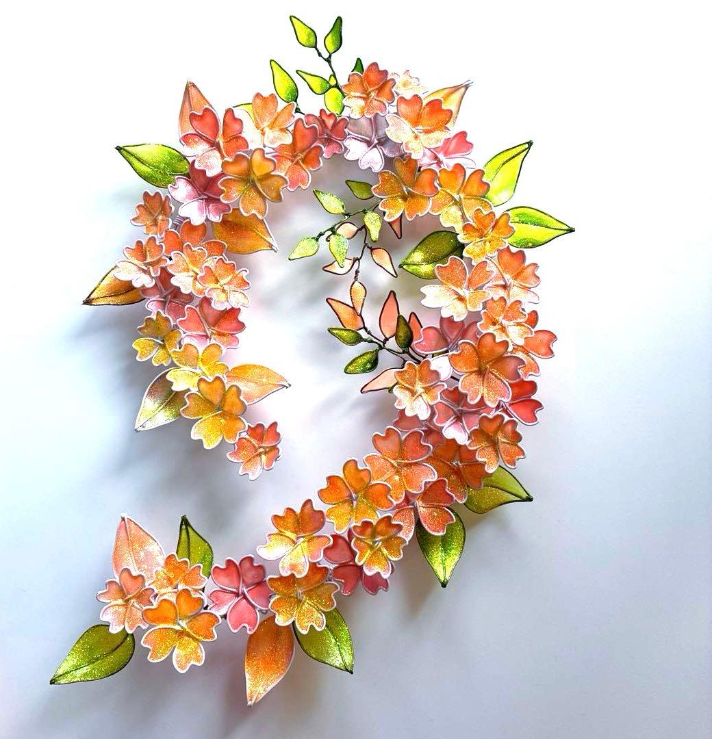 キラキラシュガーパウダー満開桜リース　山桜　ワイヤークラフト　ディップアート