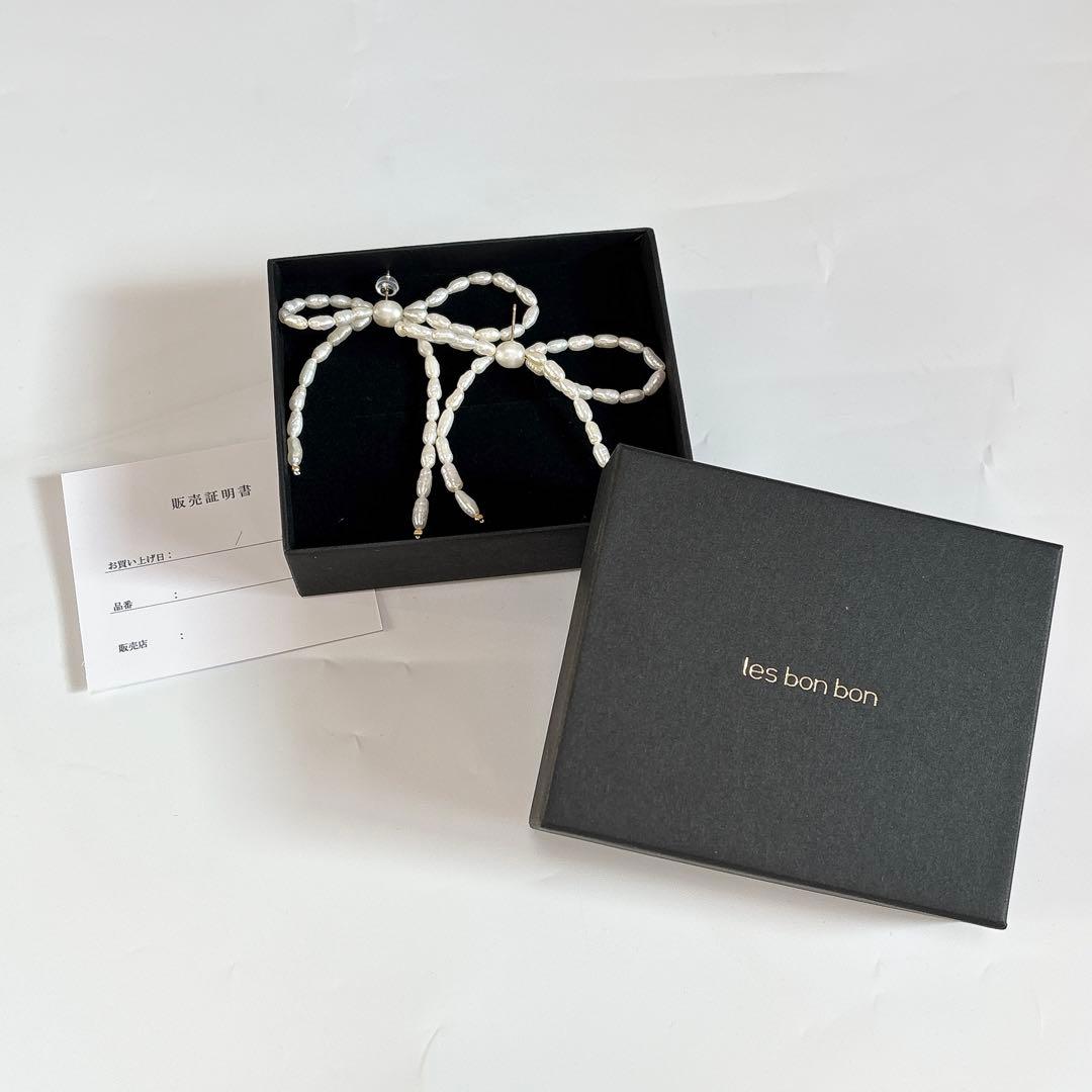 ルボンボン✨les bon bon リボン型パールピアス　ボウパール　10K