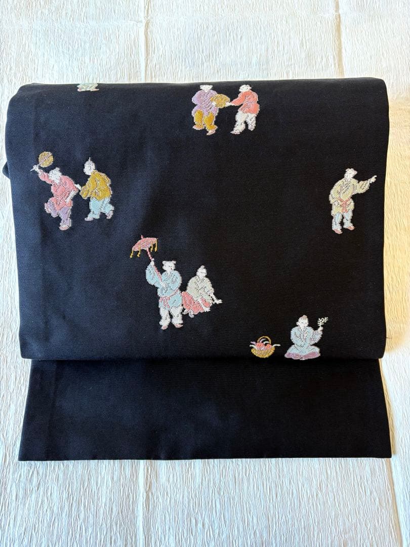 プロフィールご覧下さいJNKM二点❤️名古屋帯人物文様　黒　正絹　帯専用袋付